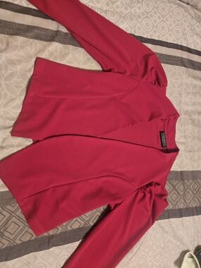 Womens Large Bright Red Structured Open Blazer
